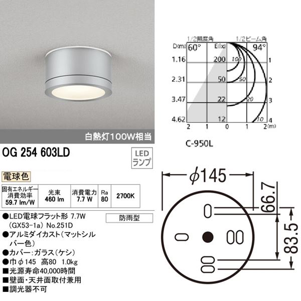 オーデリック ポーチライト # OG 254 603LD 電球色 
