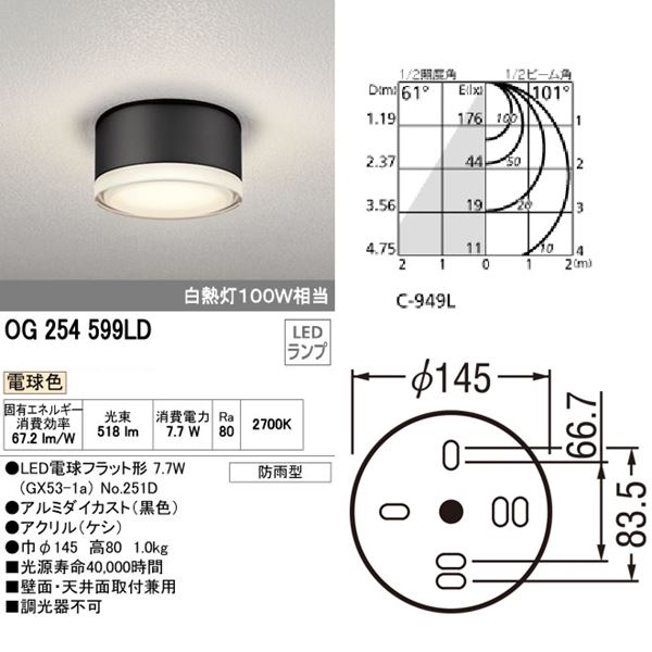 オーデリック ポーチライト # OG 254 599LD 電球色 