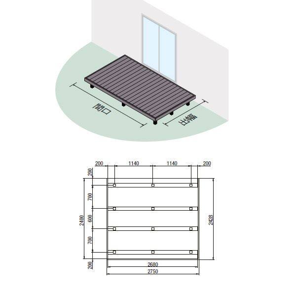 デッキDS 片勝ち納まり 1.5間 8尺 束柱B 幕板A ロング束柱Bセット デッキDS 片勝ち納まり 1.5間 9尺 束柱B 幕板A 標準