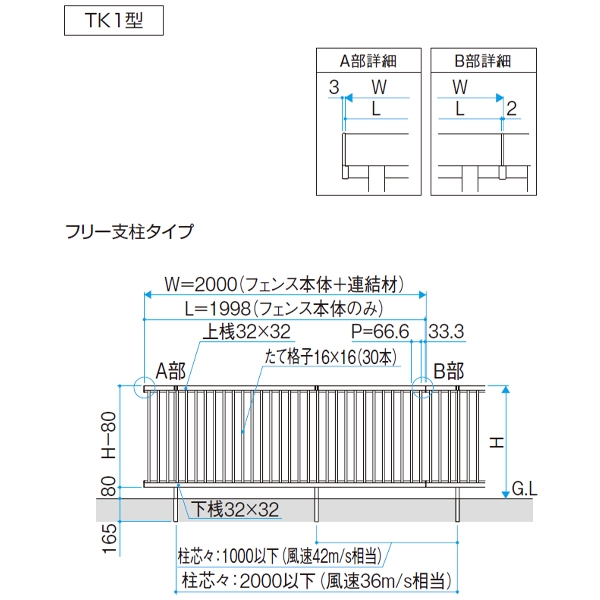 三協アルミ レジリア TK1型 フリー支柱タイプ 2012 本体 『アルミフェンス 柵 』 