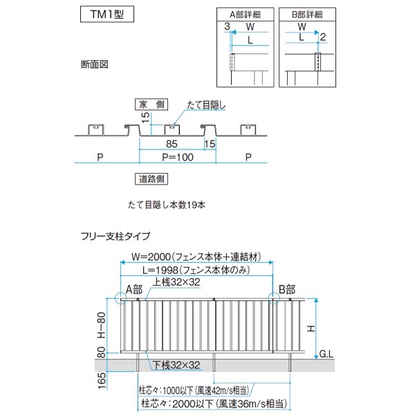 三協アルミ レジリア TM1型 フリー支柱タイプ 2012 本体 『アルミフェンス 柵 』 
