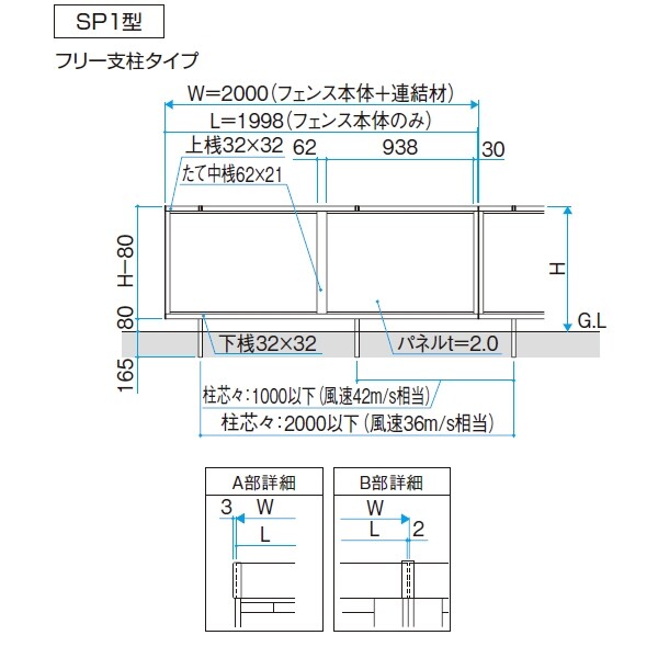 三協アルミ レジリア SP1型 フリー支柱タイプ 2006 本体 『アルミフェンス 柵 』 