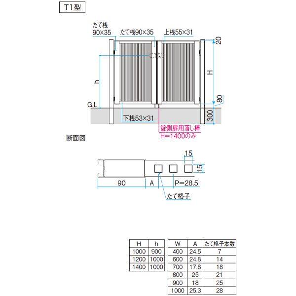 三協アルミ レジリア T1型 1012 両開きセット 門柱タイプ 