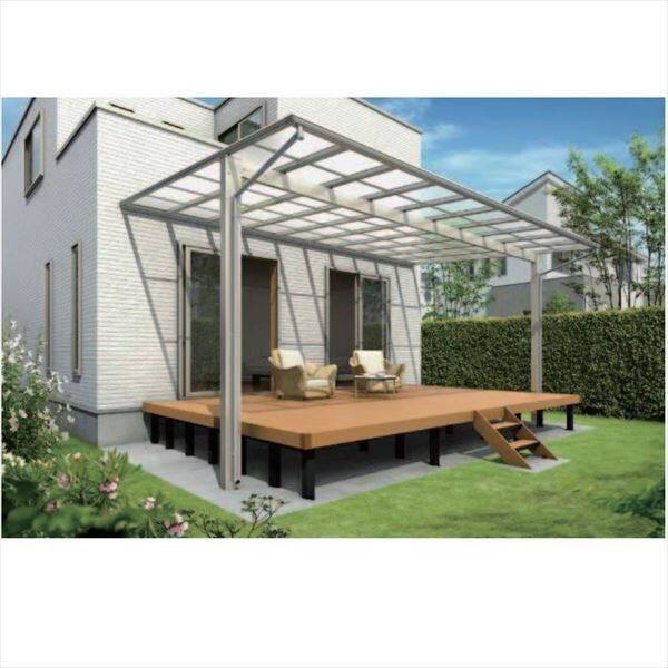 『全国配送』 YKK エフルージュ FIRST 大型テラス 壁付けタイプ 60×35 熱線遮断ポリカーボネート屋根 高さ2800mm JTC-K3560LV- 木調色 後付け 木調色