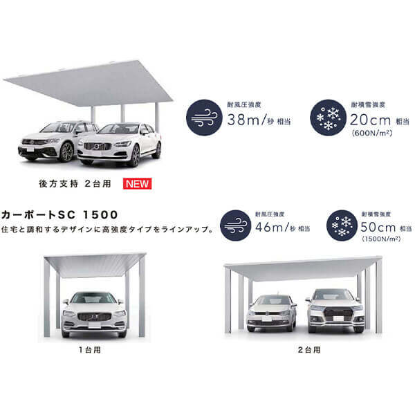 【商品のみ】カーポートSC 1台用 縦2連棟 H28柱 30-57型 LIXIL リクシル 木調色