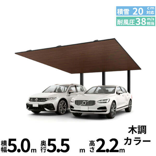 「全国配送可能」 LIXIL リクシル カーポートSC 後方支持 2台用 基本棟 標準柱(H22) 50-55型 木調色