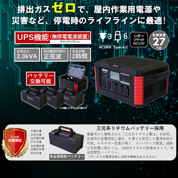 【法人様事務所限定商品】【個人宅・現場配送不可】やまびこ ポータブル電源 SLG2300 