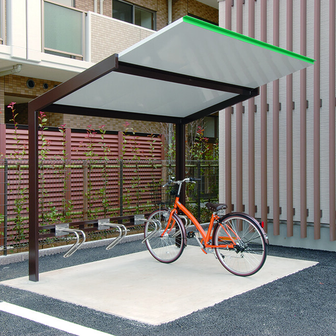 カツデン サイクルポート K型 車輪止め付き 埋め込み仕様『自転車4台収納』 