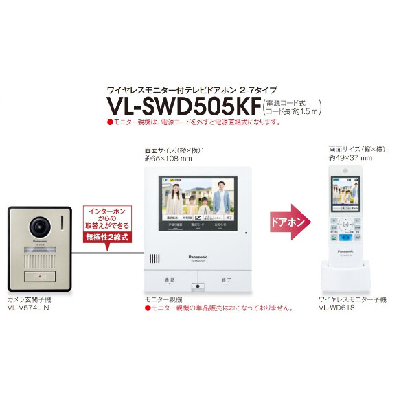パナソニック  ワイヤレスモニター付テレビドアホン VL-SWD505KF