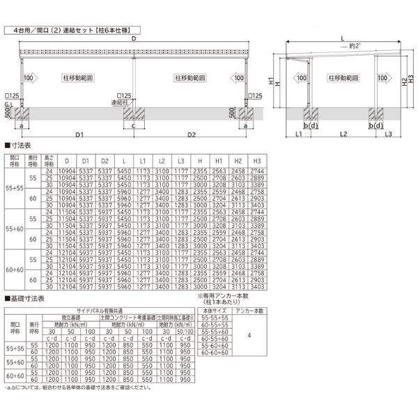 【商品のみ】カーポート 4台用 YKK YKKAP ジーポート Pro 900タイプ  横材なし 明かり取りなし 間口(2)連結柱6本 M55-55･60 H30 木調色