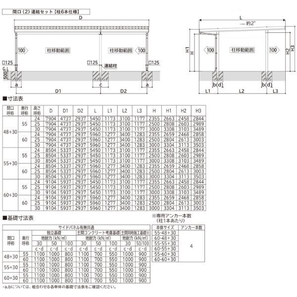 全国配送 YKK YKKAP ジーポート Pro 1500タイプ カーポート 3台用 横材なし 明かり取りなし 間口(2)連結柱6本 M55-60･30 H25(凍上柱) アルミ色