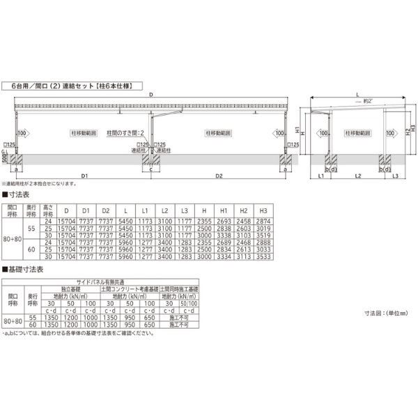 全国配送 YKK YKKAP ジーポート Pro 1500タイプ カーポート 4台以上用 横材なし 明かり取りなし 間口(2)連結柱6本 M60-80･80 H24 木調色