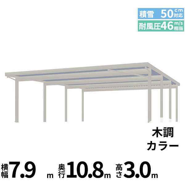 全国配送 YKK YKKAP ジーポート Pro 1500タイプ カーポート 4台以上用 横材なし 明かり取りなし 奥行(2)連結柱8本 J55･55-80 H30 木調色