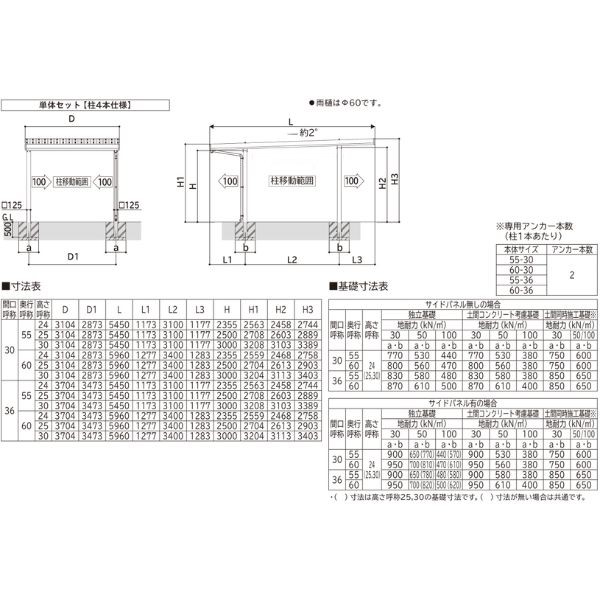 【商品のみ】カーポート 1台用 YKK YKKAP ジーポート Pro 3000タイプ 横材なし 明かり取りなし 単体柱4本 55-30 H25 アルミ色