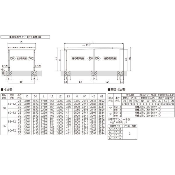 【商品のみ】カーポート 1.5台用 YKK YKKAP ジーポート Pro 3000タイプ 横材なし 明かり取りなし 奥行延長柱6本 J55･12-30 H25(凍上柱) アルミ色