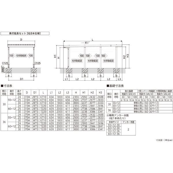 【商品のみ】カーポート 1.5台用 YKK YKKAP ジーポート Pro 3000タイプ 横材なし 明かり取りなし 奥行延長柱8本 J55･12-36 H30 木調色