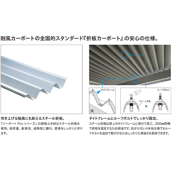 全国配送 YKK YKKAP ジーポート Pro 3000タイプ カーポート 2台用 横材なし 明かり取りなし 単体柱6本 55-60 H24 アルミ色