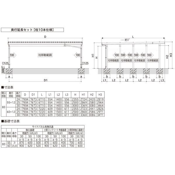 全国配送 YKK YKKAP ジーポート Pro 3000タイプ カーポート 3台用 横材なし 明かり取りなし 奥行延長柱10本 J55･12-80 H30 木調色