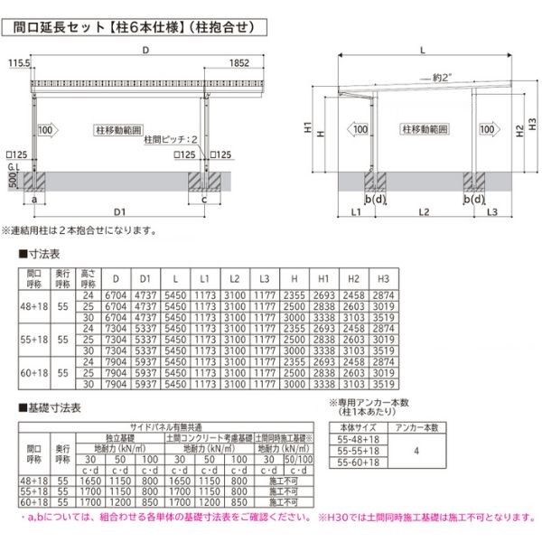 全国配送 YKK YKKAP ジーポート Pro 4500タイプ カーポート 2台用 横材なし 明かり取りなし 間口延長柱4本(梁2列) E55-48･18 H25(凍上柱) アルミ色