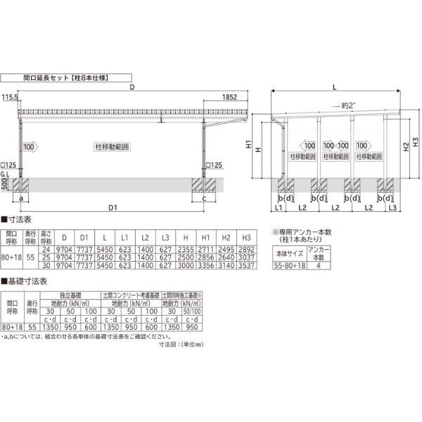 【商品のみ】カーポート 3台用 YKK YKKAP ジーポート Pro 4500タイプ 横材なし 明かり取りなし 間口延長柱8本 E55-80･18 H25 木調色