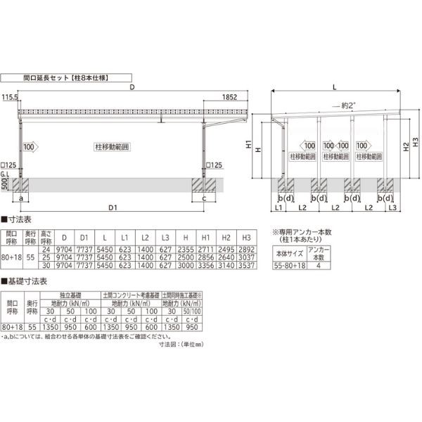 【商品のみ】カーポート 3台用 YKK YKKAP ジーポート Pro 4500タイプ 横材なし 明かり取りなし 間口延長柱8本 E55-80･18 H30 木調色