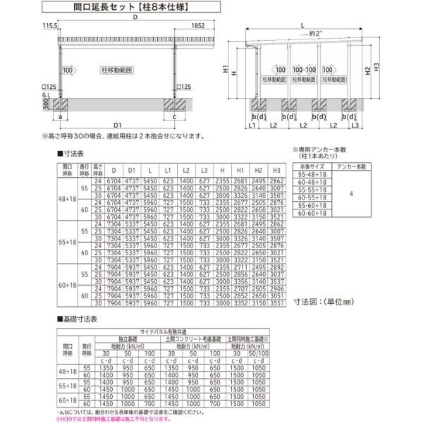 【商品のみ】カーポート 2台用 YKK YKKAP ジーポート Pro 6000タイプ  横材なし 明かり取りなし 間口延長柱8本(梁4列) E55-55･18 H24 アルミ色