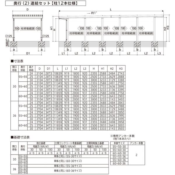 【商品のみ】カーポート 2台用 YKK YKKAP ジーポート Pro 6000タイプ  横材なし 明かり取りなし 奥行(2)連結柱12本 J60･60-36 H30 アルミ色