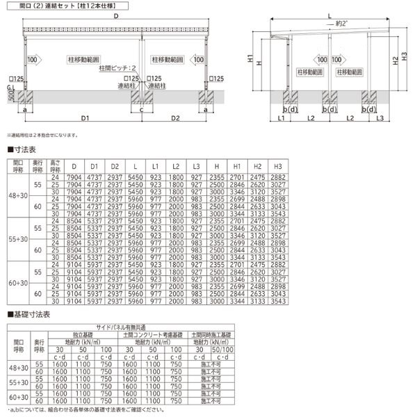 【商品のみ】カーポート 3台用 YKK YKKAP ジーポート Pro 6000タイプ 横材なし 明かり取りなし 間口(2)連結柱9本(梁3列) M60-60･30 H25(凍上柱) 木調色