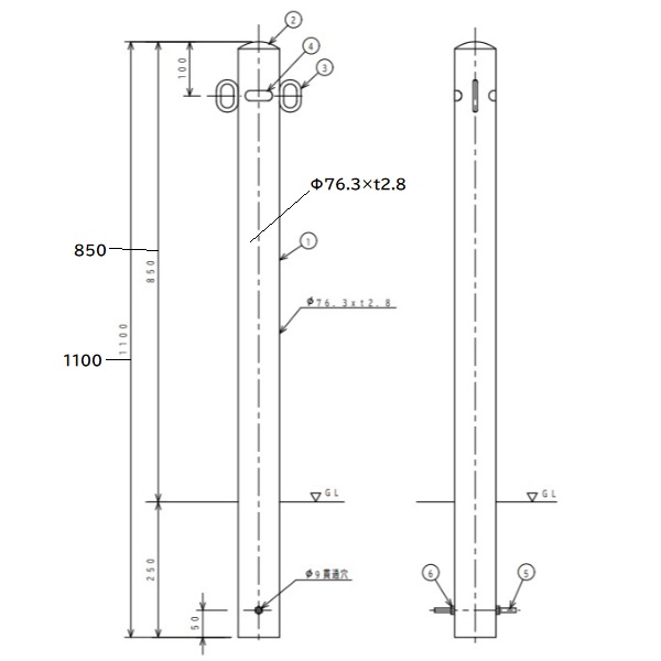 サンキン 車止め FP2-8 ポストタイプ スチール製 亜鉛メッキ･焼付塗装 固定式 