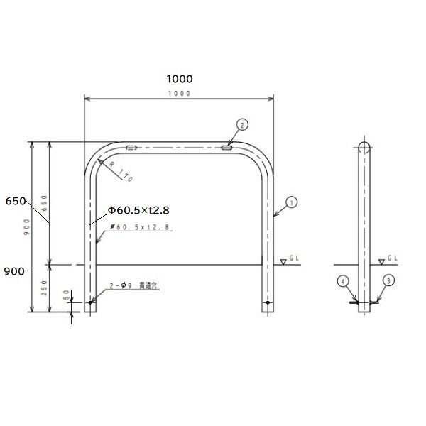 サンキン 車止め F6-10 ゲートタイプ スチール製 亜鉛メッキ鋼管･焼付塗装 固定式 