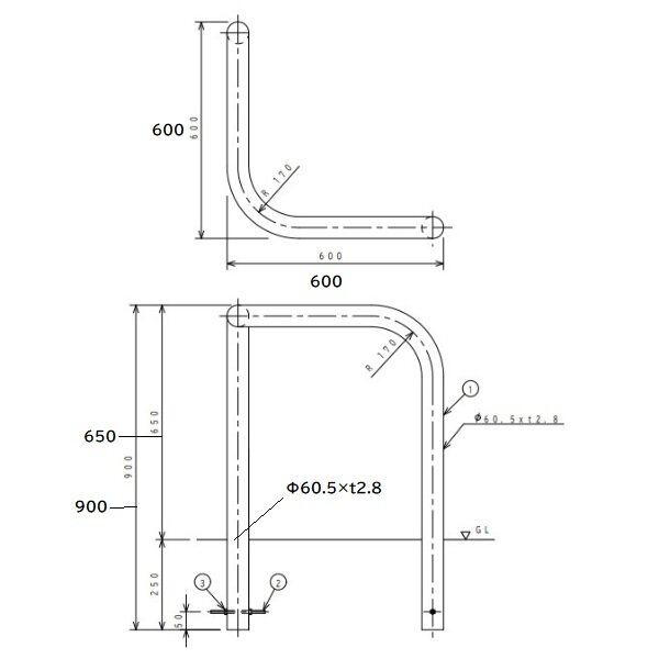 サンキン 車止め F6R-6 ゲートタイプ スチール製 亜鉛メッキ鋼管･焼付塗装 固定式 コーナータイプ 