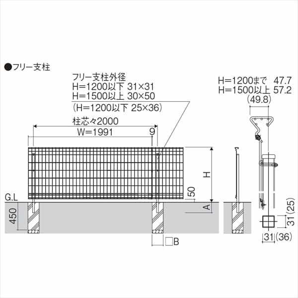 三協アルミ ユメッシュZ型 フェンス本体 2008 フリー支柱タイプ 『スチールフェンス 柵 高さ H800ｍｍ用』 