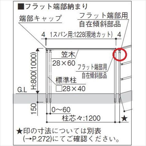 YKKAP　ルシアス　歩行補助手すり（自立タイプ）　フラット端部柱セット（標準柱+フラット端部用自在傾斜部品）　T80 