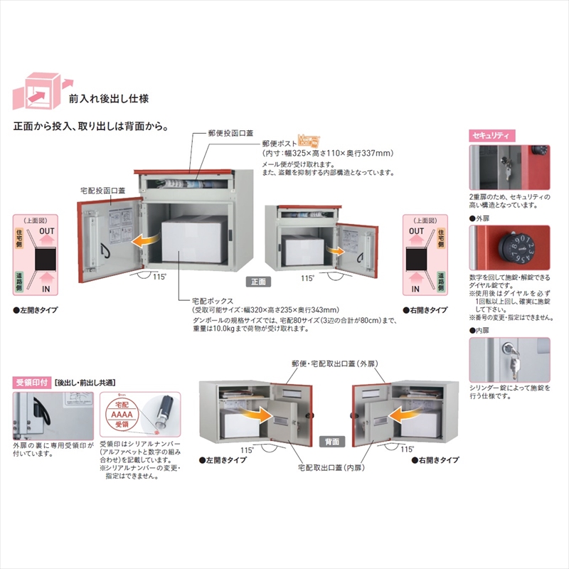 ユニソン コルディア 80 左開きタイプ 後出し マットカラー 『宅配ボックス 宅配ポスト』 マットベージュ