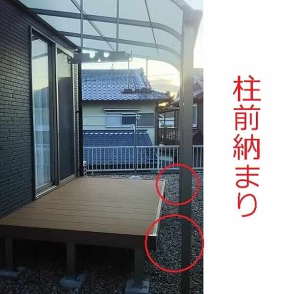 リクシル 樹ら楽ステージ + スピーネ デッキ+テラスセット 柱前納まり 2間×5尺 テラス：標準納まり Ｆ屋根 ポリカーボネート 