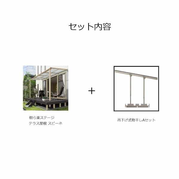 リクシル 樹ら楽ステージ + スピーネ デッキ+テラスセット 柱前納まり 2間×5尺 テラス：標準納まり Ｆ屋根 ポリカーボネート 