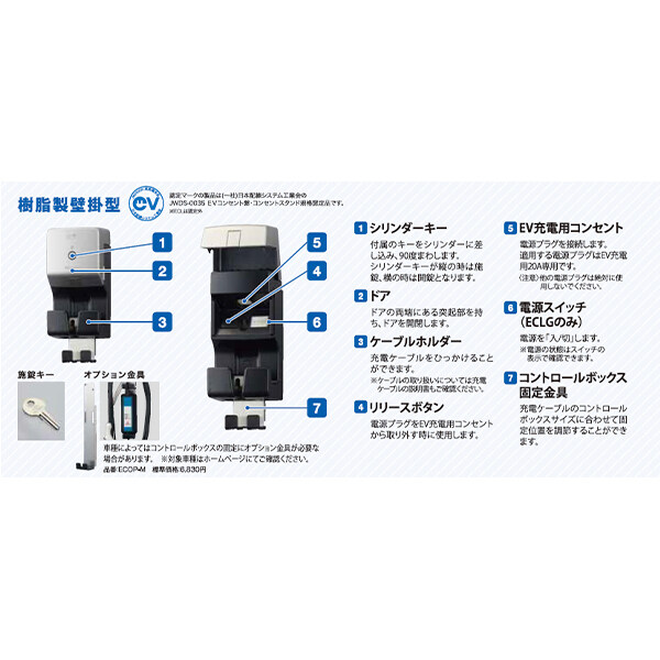 Kawamura 河村電器産業 EVコンポライト 樹脂製壁掛型 ECL 電源スイッチなし 『 EV PHV 電気自動車 プラグインハイブリッド 充電 V2H 』 