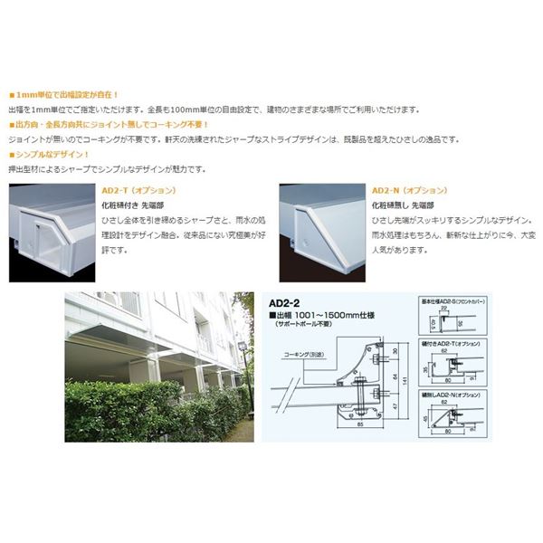 アルフィン庇 AD2S D1000×L2800 基本仕様 サポートポール不要 