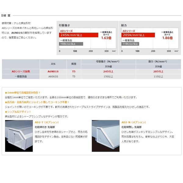 アルフィン庇 AD2-2□ D2500×L3100 サポートポール仕様 