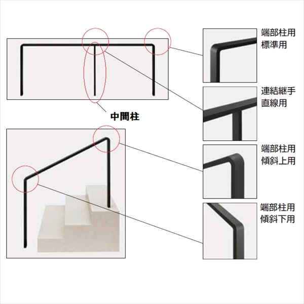 リクシル　デザイナーズレール　中間柱 H08 8TYQ04□□ 