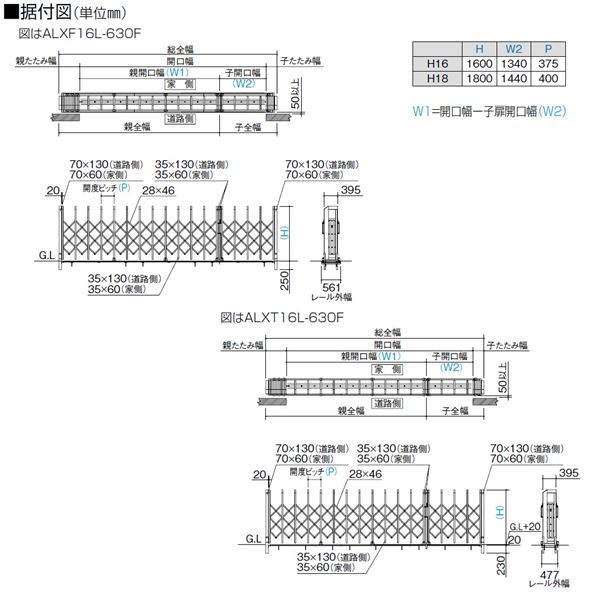 【法人様限定商品 】四国化成　ALX2　ステンレスフラット/凸型レール　ALXT18-510FSC　親子開き　『カーゲート　伸縮門扉』 