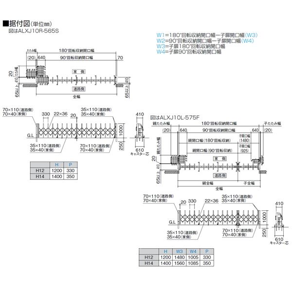 【法人様限定商品 】四国化成　ALX2　自在キャスター　ALXJ10□-900SSC　片開き　『カーゲート　伸縮門扉』 