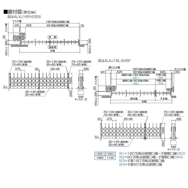 【法人様限定商品 】四国化成　ALX2　自在キャスター　ALXJ16□-745SSC　片開き　『カーゲート　伸縮門扉』 