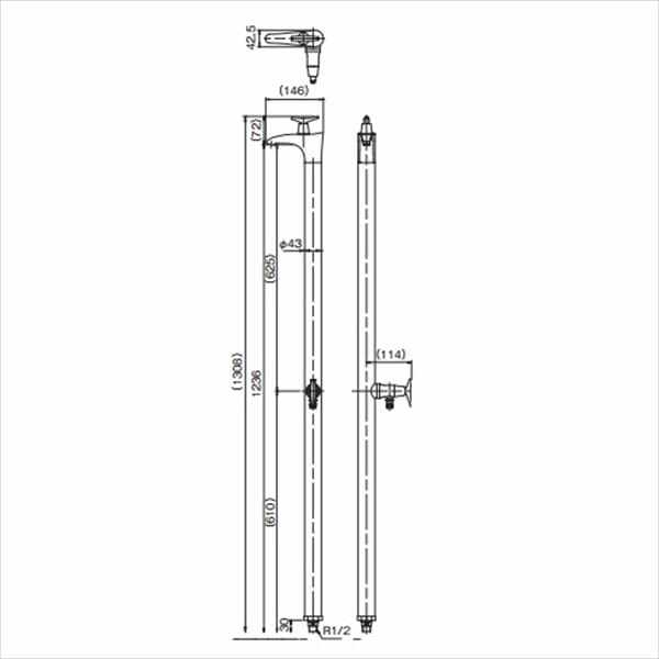 オンリーワン ドラーゴ 水栓柱 HV3-G16DK （補助蛇口付）+パンセット クルミ木目