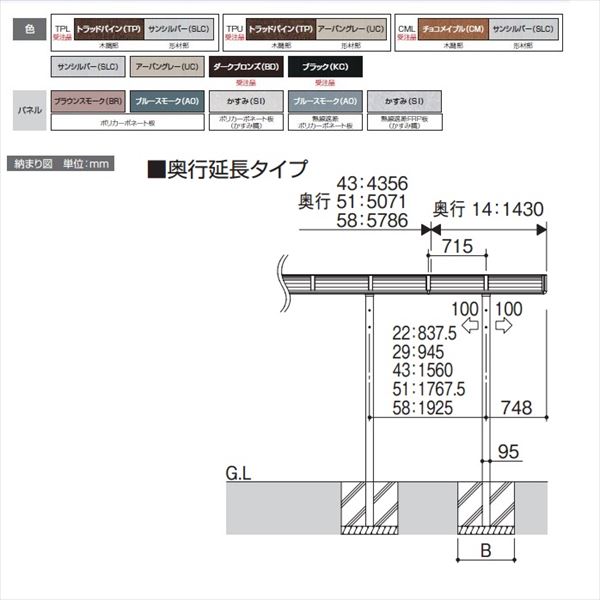 サイクルポート 三協アルミ ニューマイリッシュ 逆勾配 ミニタイプ 奥行延長タイプ 2922+1422 H28 本体：アルミ形材/屋根材：ポリカ 『サビに強いアルミ製 家庭用 自転車置き場 屋根』 