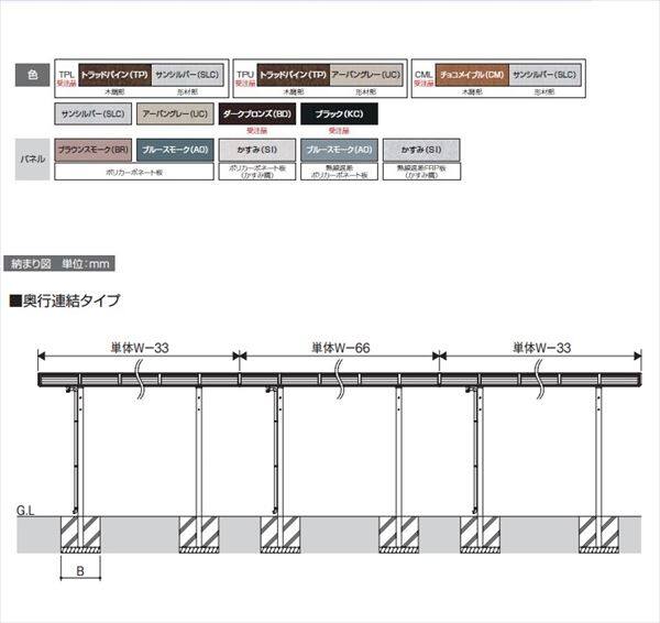 サイクルポート 三協アルミ ニューマイリッシュ 逆勾配 ミニタイプ 奥行2連結タイプ 2919×2 H20 本体：木調部 形材部/屋根材：熱線遮断ポリカ・熱線遮断FRP  『サビに強いアルミ製 家庭用 自転車置き場 屋根』