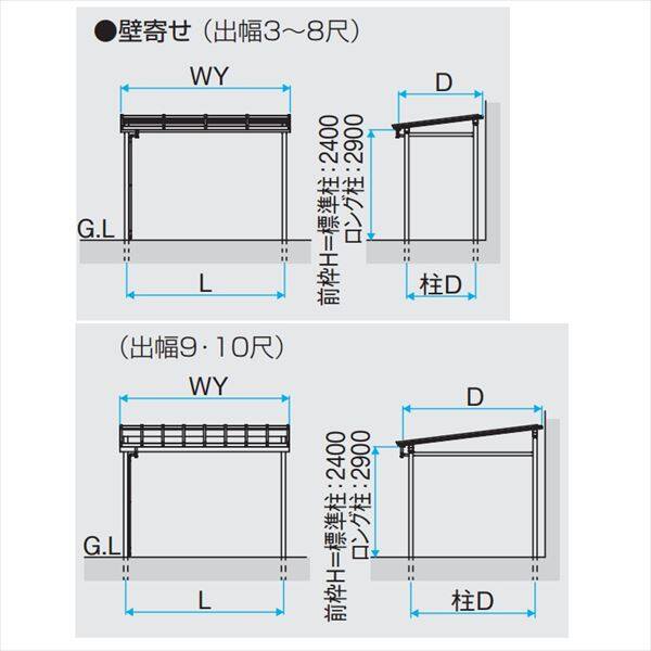 三協アルミ ナチュレ　テラスタイプNY型 壁寄せ納まり　標準柱　600タイプ　1.0間×7尺 関東間 単体TPYAA-C-6070 屋根：熱線遮断ポリカ板 