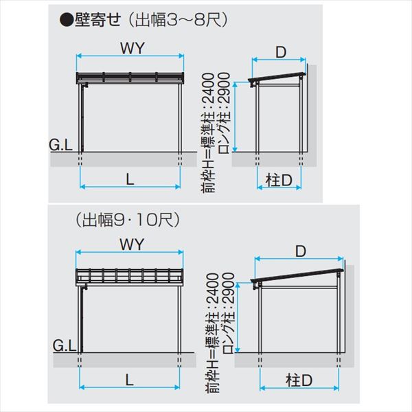 三協アルミ ナチュレ　テラスタイプNY型 壁寄せ納まり　標準柱　600タイプ　2.0間×6尺 関東間 単体TPYAA-C-1260 屋根：熱線遮断ポリカ板 