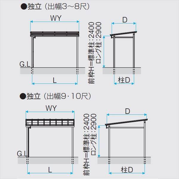 三協アルミ ナチュレ　テラスタイプND型 独立納まり　標準柱　600タイプ　2.0間×7尺 関東間 単体TPDAA-C-1270 屋根：熱線遮断ポリカ板 