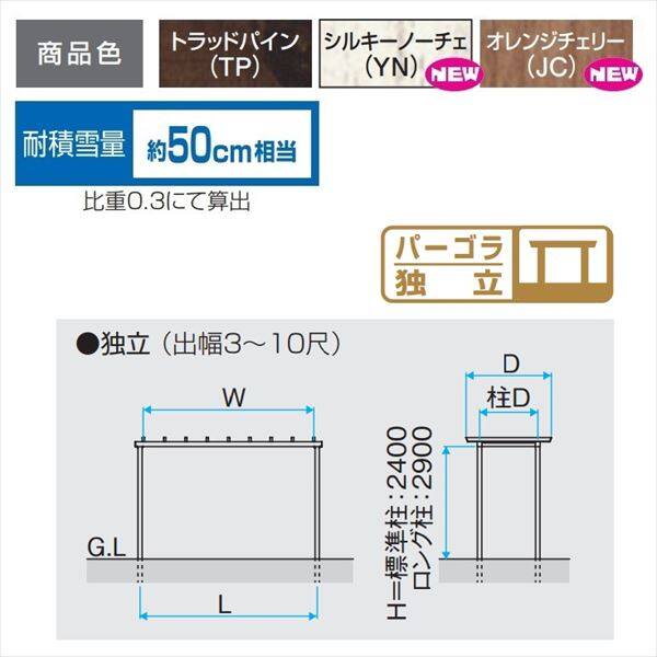 三協アルミ ナチュレ パーゴラタイプPD型 独立納まり 標準柱 1500タイプ 1.5間×6尺 関東間 単体TPPDAB-9060 